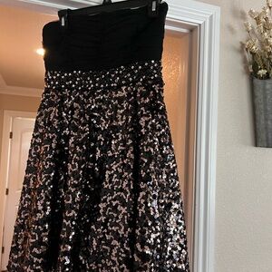 Black and Pink Sequin Strapless Dress